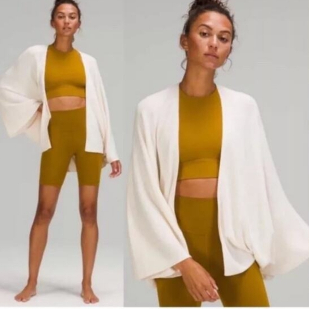 Lululemon Cashlu Knit Textured Sweater Wrap White Opal Large/ Xlarge